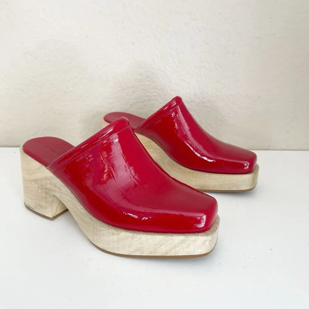 Rachel Comey Salta Clog red patent leather square toe wooden platform Clog - Picture 8 of 10
